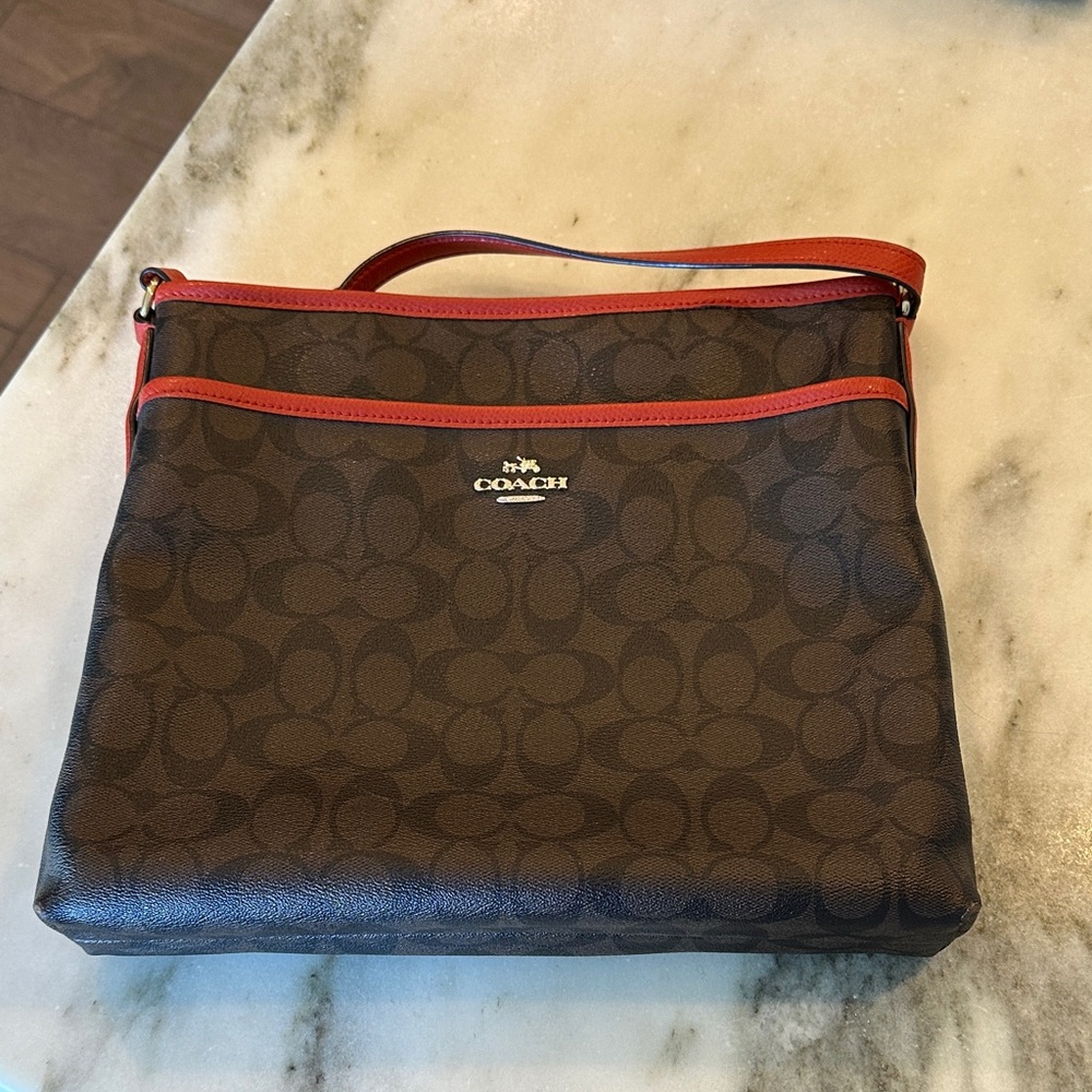 Coach Brown and Red Crossbody Bag